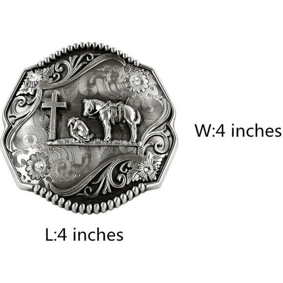 Women Diamond Golden Religion Cross Kneeling Prayer And Horse Design Belt Buckle